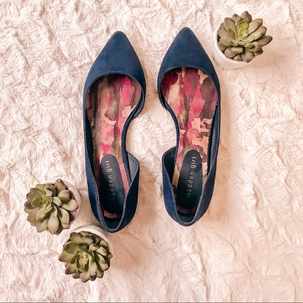 Navy pointed toe suede Madden Girl flats
